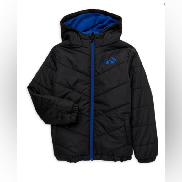 NEW - PUMALittle Boy's Logo Hooded Puffer Jacket. Black.
